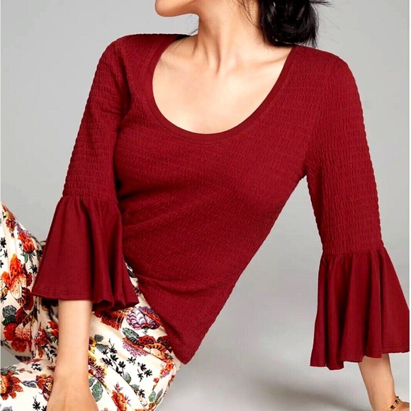 Anthropologie Tops - Anthropologie Burgundy Bell Sleeve Top